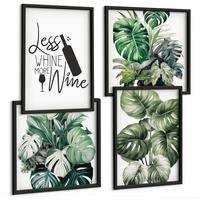 BILDER SET 4er Set - 50x50 cm & 40x60 cm Schwarzer Rahmen - Grüne Weinblätter - Schwarz, Kunststoff (50/50cm) - TULUP