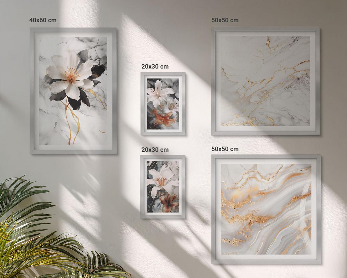 BILDER SET 5er Set - 50x50 cm & 20x30 cm & 40x60 cm Silberner Rahmen - Bilder mit blau-goldenen Mustern - Silberfarben, Kunststoff (40/60cm) - TULUP