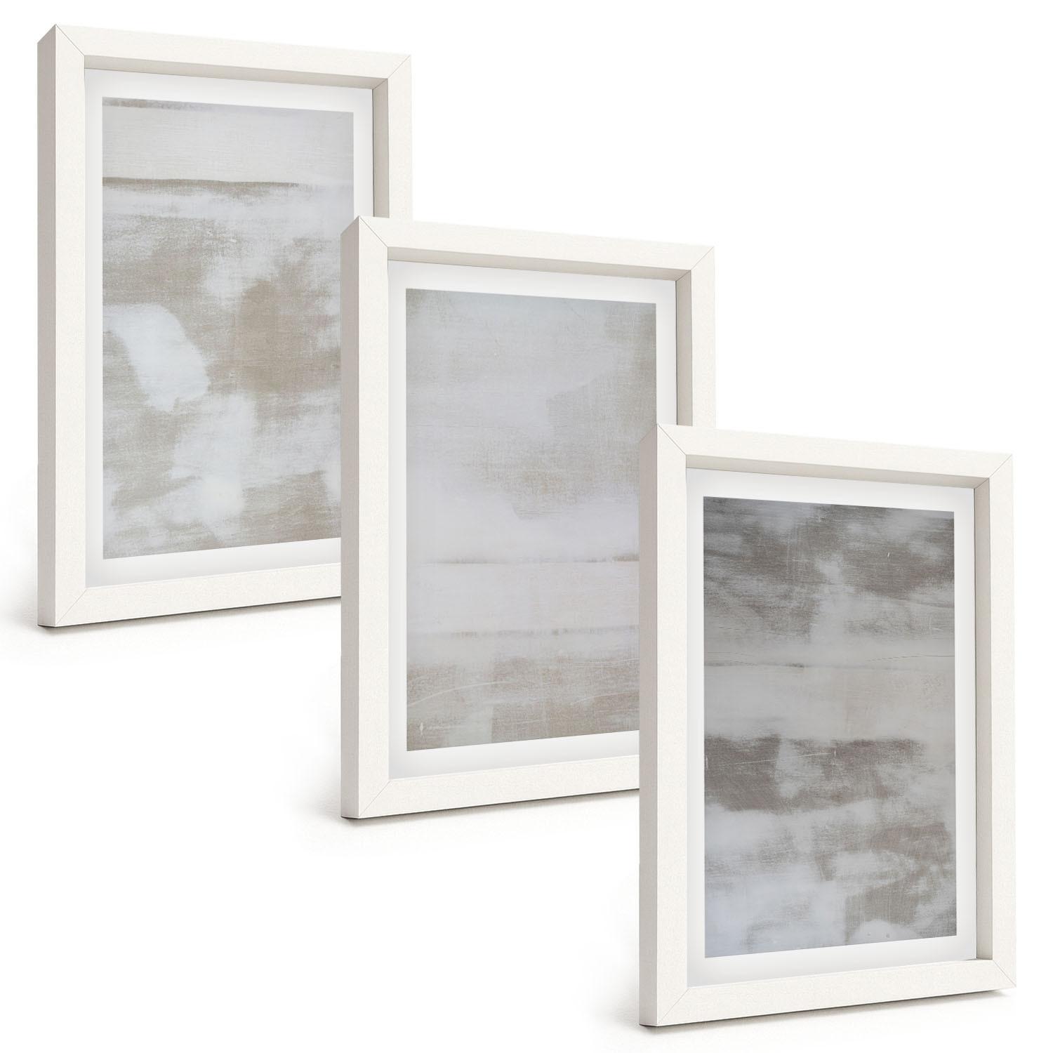 BILDER SET 3er Set - 20x30 cm Weißer Rahmen - Moderne, Used-Look-Texturen - Weiß, Kunststoff (20/30cm) - TULUP