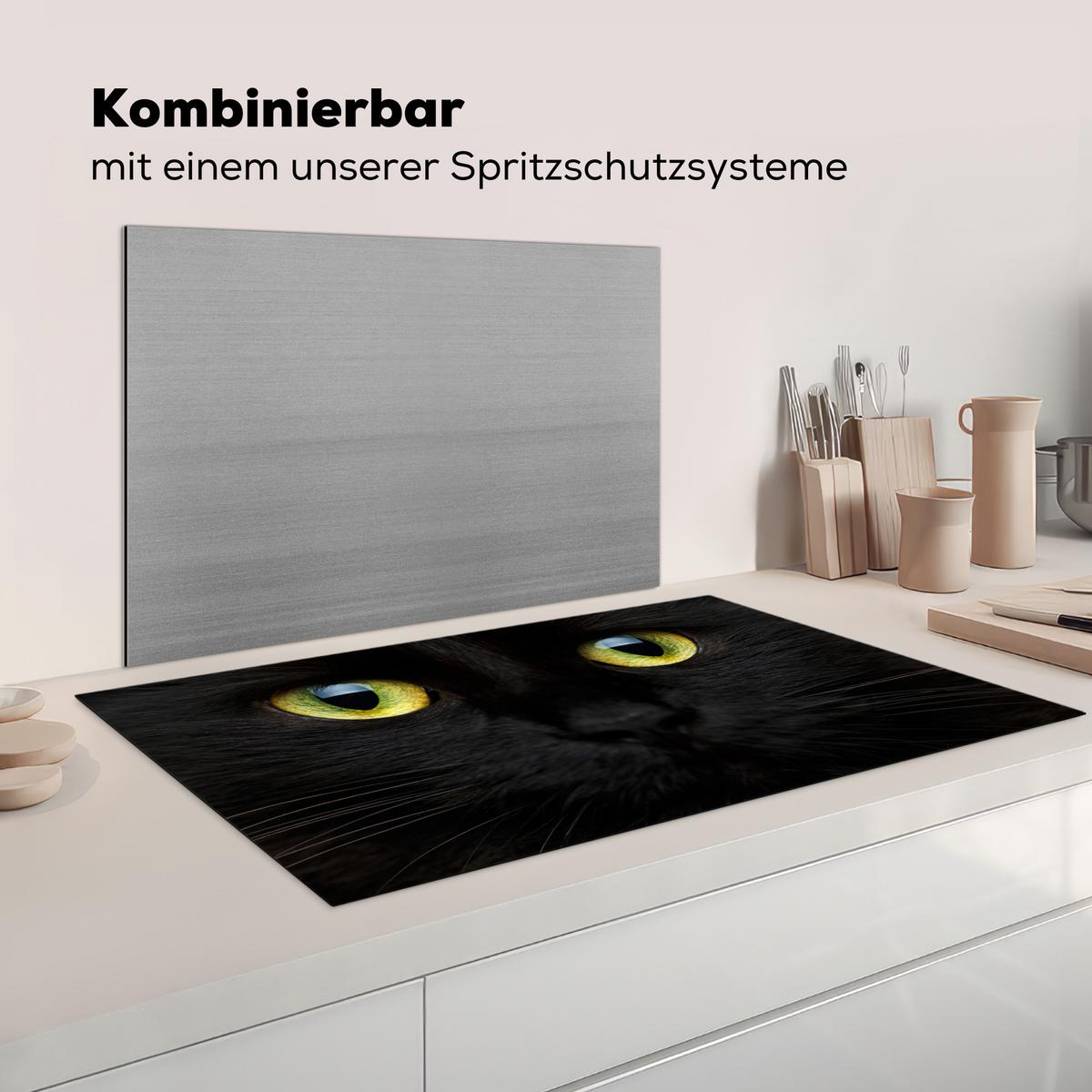 HERDABDECKPLATTE Katze - Augen - Gelb - Schwarz Induktionsschutz 91.2x52 cm - Schwarz, Kunststoff (91.2/52/0.2cm) - MuchoWow