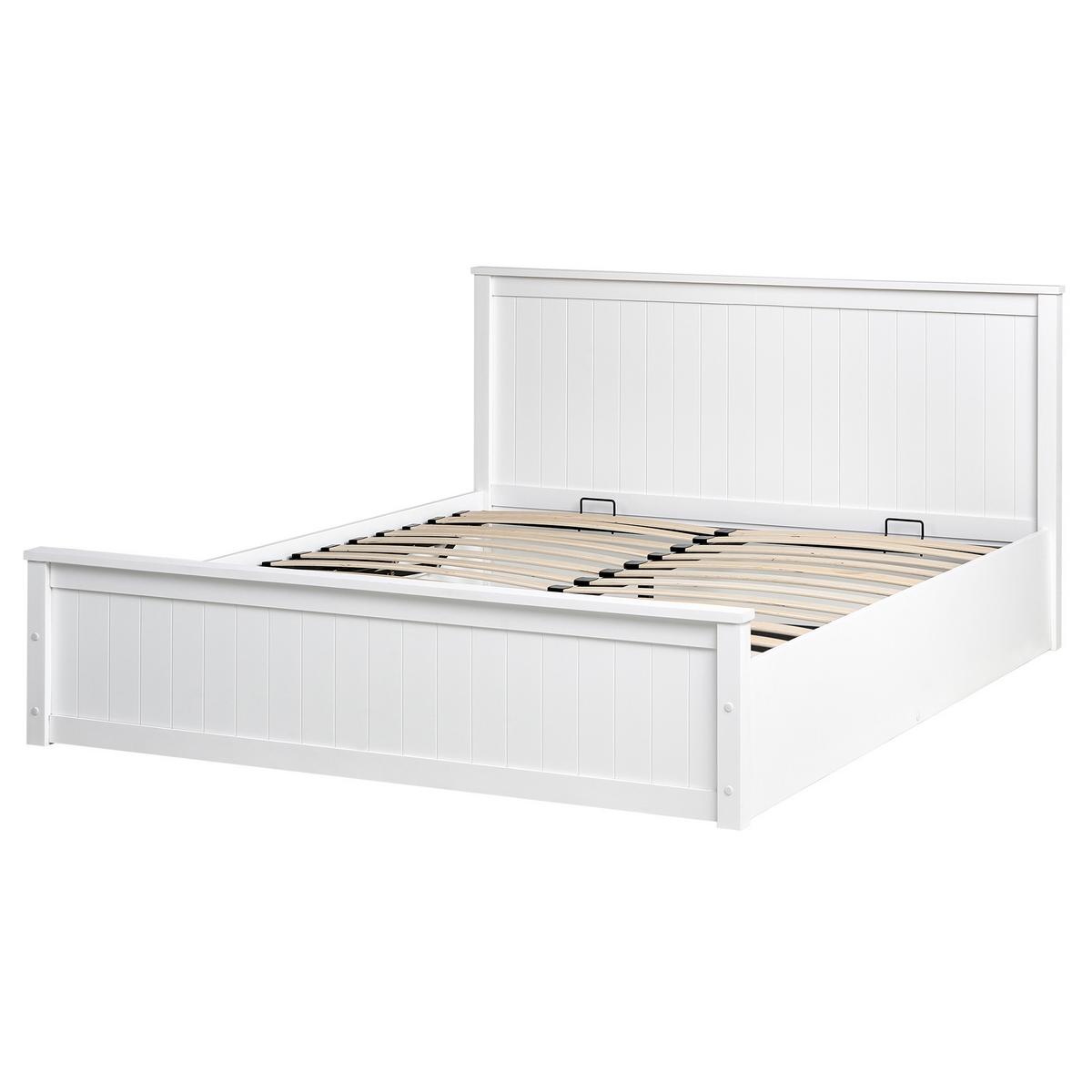 BETT mit Stauraum 160/200 Kiefernholz Weiß Lambres - Weiß, Holz (160/200cm) - Beliani