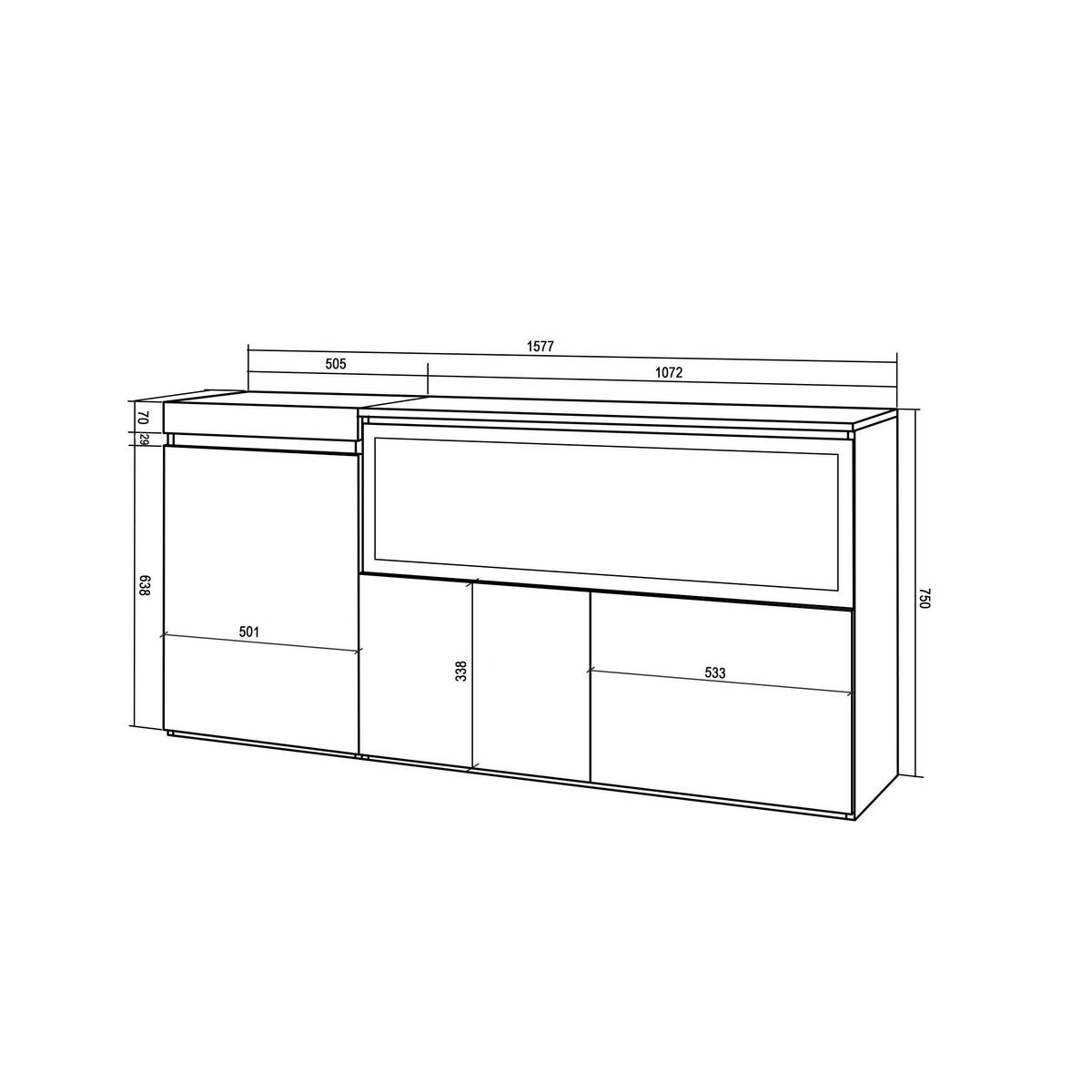 SIDEBOARD, Elektrokamin XXL, eiche, 158/35/75cm - Eichefarben/Schwarz, Holzwerkstoff (158/75/35cm) - Skraut Home