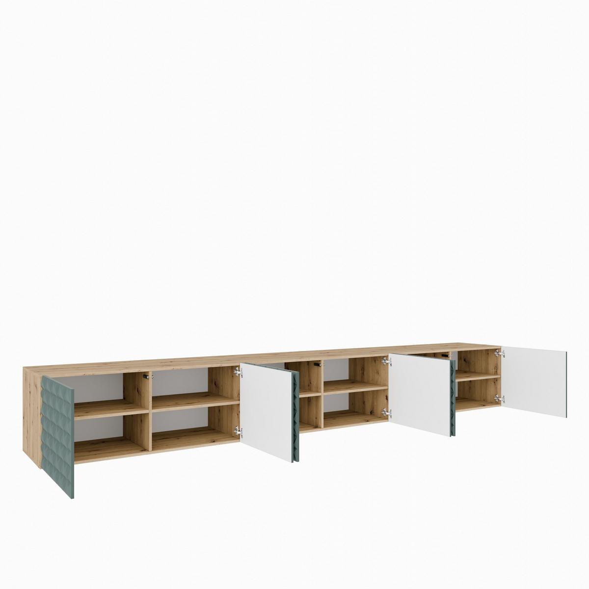LOWBOARD ROVA 300/41/40 cm, Hängender TV-Schrank Eiche Artisan / Grün - Eiche Artisan/Grün, Holzwerkstoff (300/41/40cm) - MASSENO