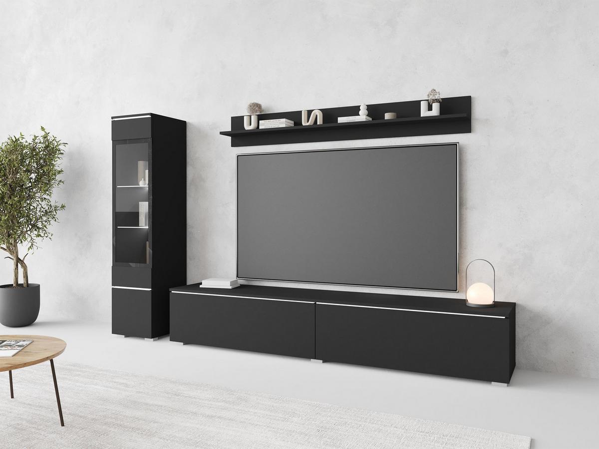 WOHNWAND Vera I mit weißer LED Beleuchtung - Silberfarben/Schwarz, Holzwerkstoff/Kunststoff (33/30/180cm) - MIRJAN24