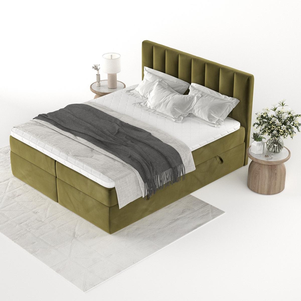 BOXBETT Bari 180/200 cm Olivgrün im Kronos Stoff - Olivgrün, Holz/Holzwerkstoff (180/200cm) - AltaBeds