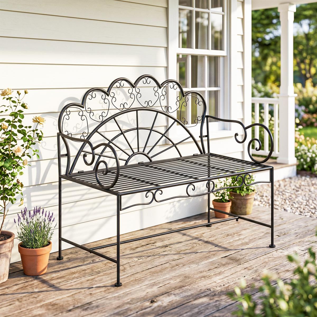 GARTENBANK, 107cm x 55,5cm x 90,5cm, Metall, Schwarz - Schwarz, Metall (55.5/92/107cm) - Outsunny