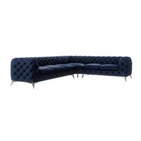 ECKSOFA Chesterfield Laura Marineblau Samt - Silberfarben/Dunkelblau, Holz/Textil (323/264cm) - S-Style Möbel