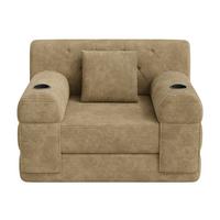 SCHLAFSOFA Cord mit Schlaffunktion, Getränkehalter & Taschen - Sandfarben, Textil (107/81/80cm) - Urban Meuble