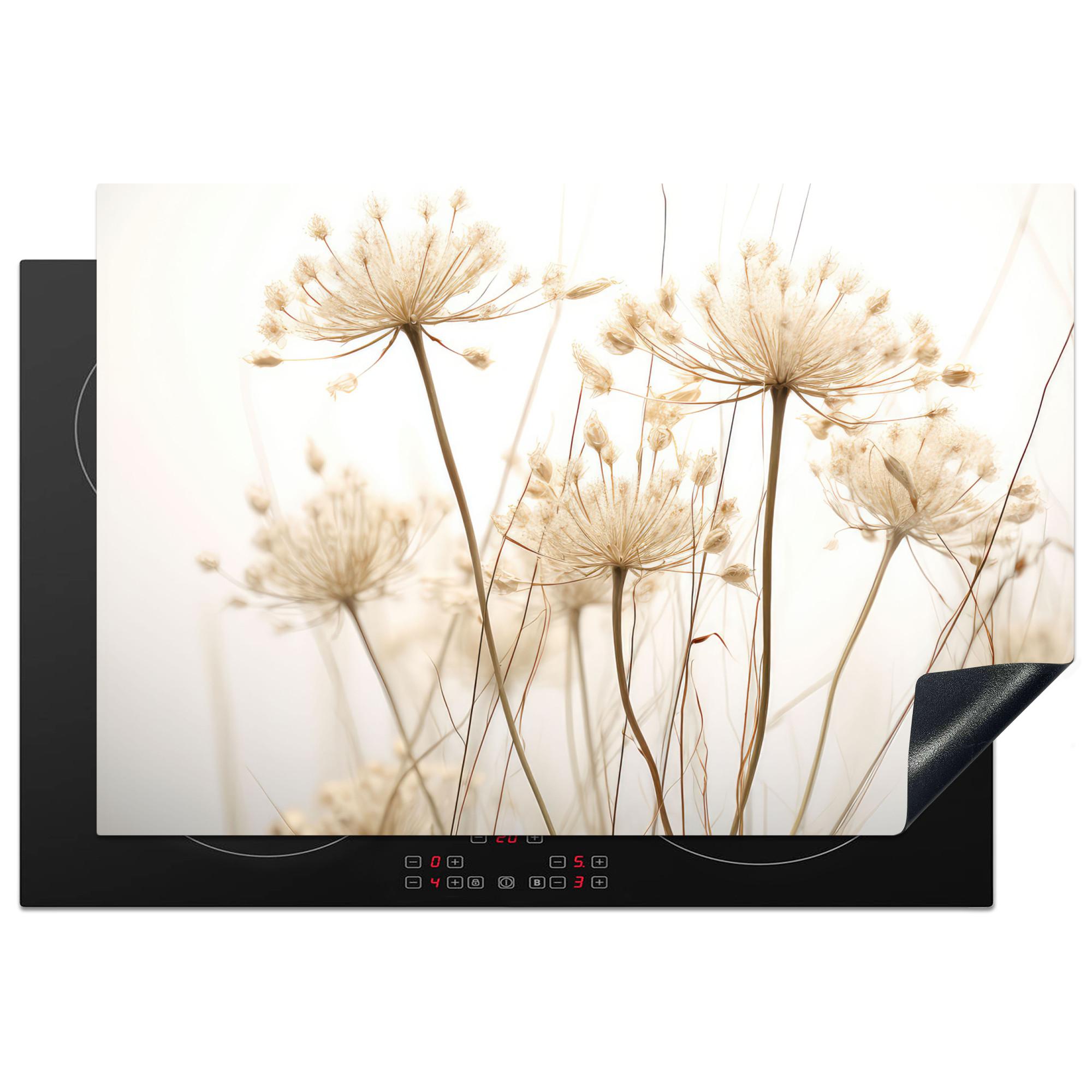HERDABDECKPLATTE Blumen - Weiß - Sonnenlicht Ceranfeldabdeckung 76x51.5 cm - Ecru, Kunststoff (76/51.5/0.2cm) - MuchoWow