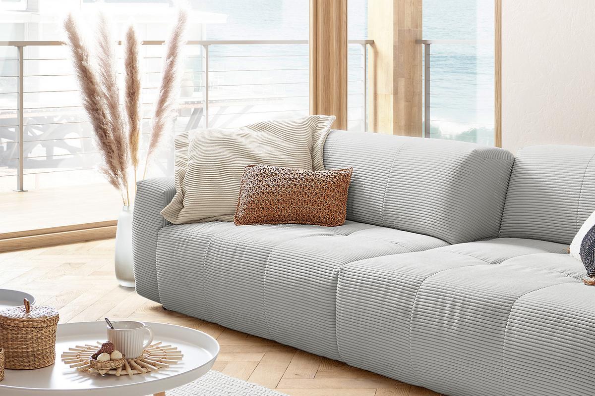 SOFA MIT SITZTIEFENVERSTELLUNG PALACE Grau Cord Relaxfunktion - Hellgrau, Textil (298/74/120cm) - KAWOLA