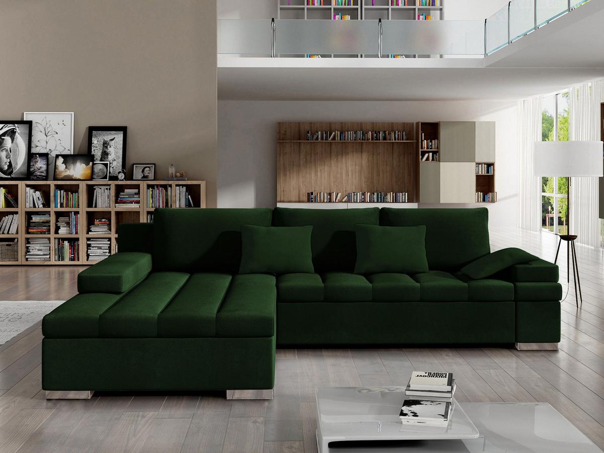 ECKSOFA Bangkok, Seite: Links - Waldgrün/Silberfarben, Holz/Textil (310/175cm) - MIRJAN24