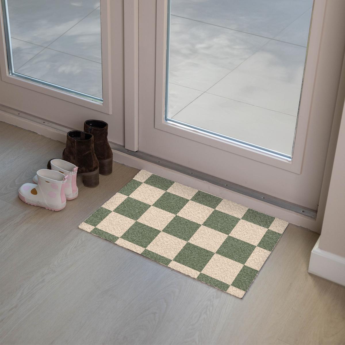 FUSSMATTE Schachbrettmuster - Grün - Beige - Blöcke Flurteppich 60x40 cm - Olivgrün, Kunststoff (60/0.4cm) - MuchoWow