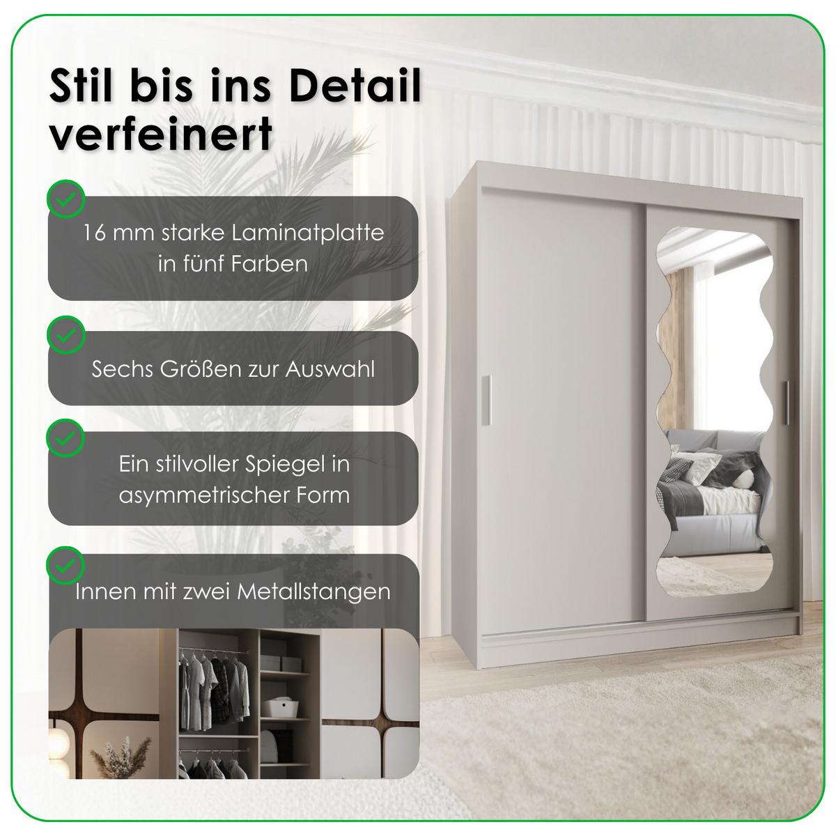 SCHIEBETÜRENSCHRANK mit Spiegel SPOTI 200/100/62 2-türig - Silberfarben/Eiche Artisan, Holz (100/200/62cm) - MÖBEL KRYSPOL