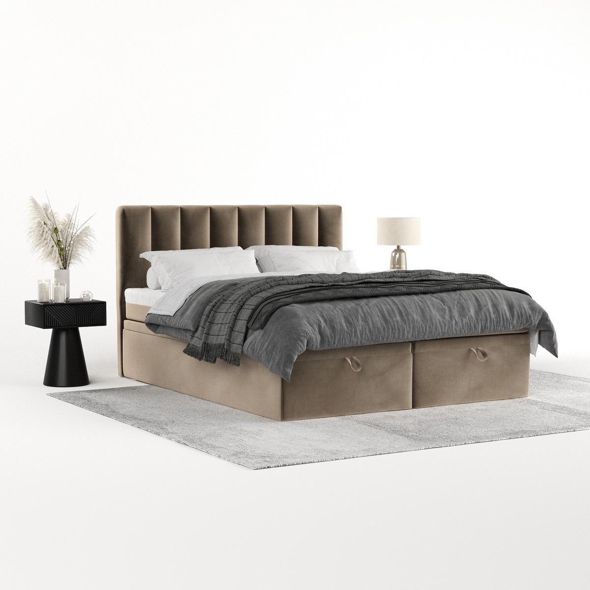 BOXBETT Lume 160/200 cm Taupe im Paros Stoff - Taupe/Schwarz, Holz/Holzwerkstoff (160/200cm) - AltaBeds
