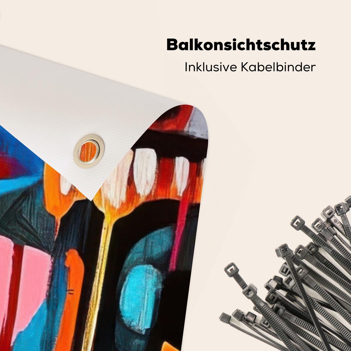 BALKON-SICHTSCHUTZ Abstrakt - Gesicht - Farbenfroh Witterungsbeständig 200x90 cm - Multicolor, Kunststoff (200/90cm) - MuchoWow