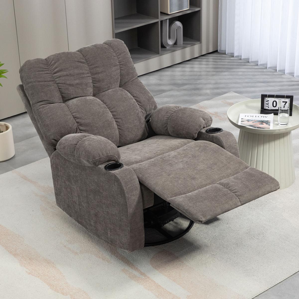 RELAXSESSEL Drehbar Fernsehsessel mit Liegefunktion, Schaukelfunktion Hellbraun - Hellbraun/Schwarz, Textil (96/108/88cm) - HOMCOM