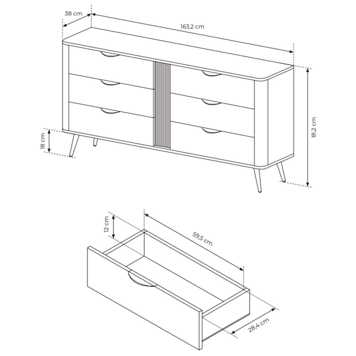 KOMMODE Veris Dunin-Eiche 163 cm - Dunkelbraun/Schwarz, Holzwerkstoff/Metall (163.2/81.2/38cm) - Selsey