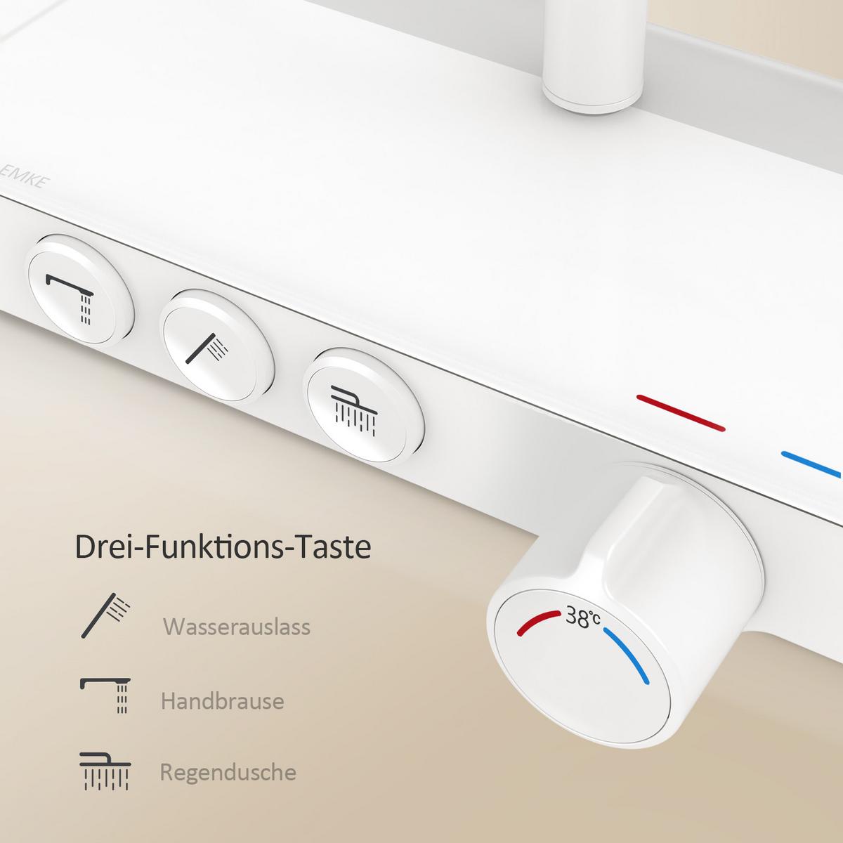 ÜBERKOPFBRAUSESET mit Thermostat höhenverstellbar Weiß 112,7/46 cm - Weiß, Metall (36/118/48.7cm) - EMKE