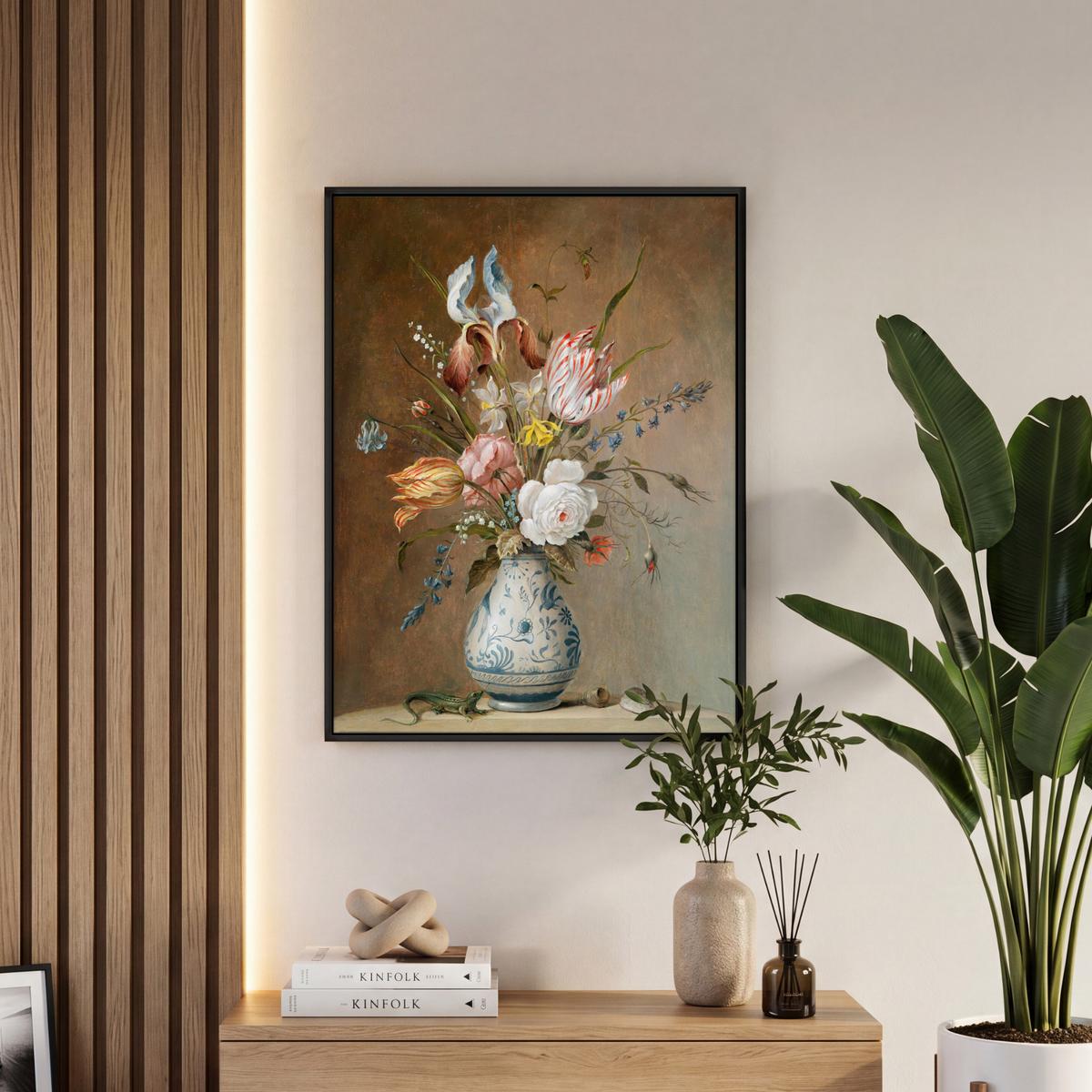 LEINWAND Bilder mit Rahmen - Alte Meister - Blumen - Balthasar van der Ast - 50x70 - Hellbraun, Textil (50/70cm) - MuchoWow