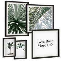 BILDER SET 5er Set - 50x50 cm & 20x30 cm & 40x60 cm Schwarzer Rahmen - Minimalismus mit grünen Pflanzen - Schwarz, Kunststoff (40/60cm) - TULUP