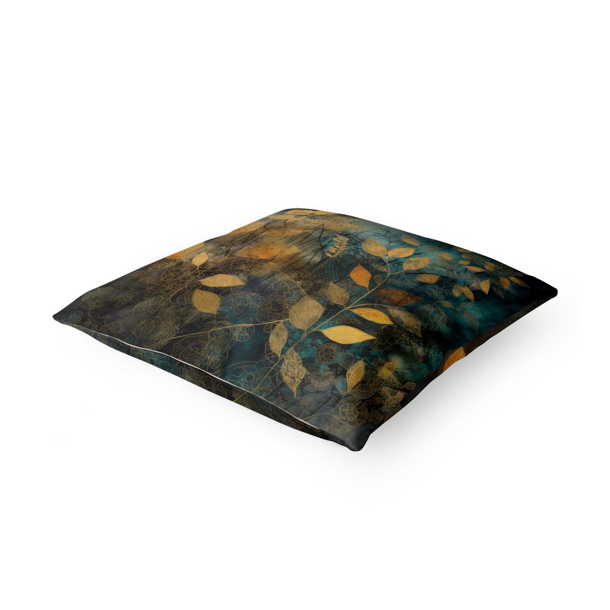 DEKOKISSEN Goldene Blätter auf Blau 50/50 cm - Goldfarben, Textil (50/50/10cm) - Bilderwelten