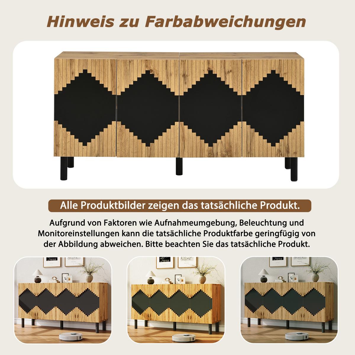 SIDEBOARD Holz/Schwarz 140cm mit 2 Türen & Rautenmuster - Naturfarben, Holzwerkstoff (140/70/40cm) - Urban Meuble