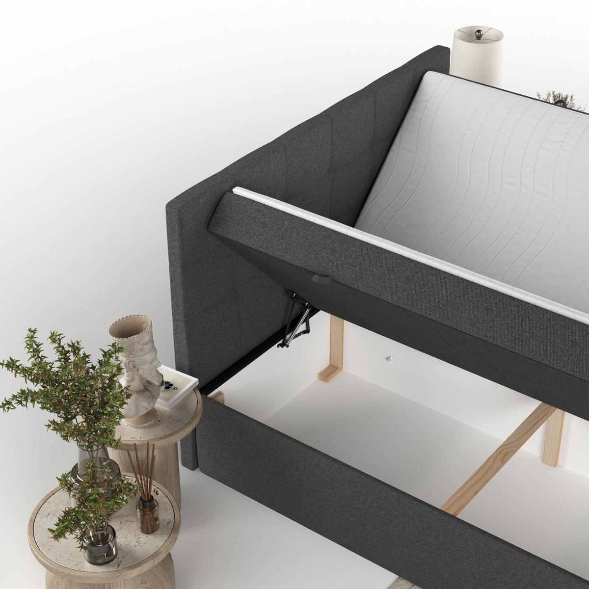 BOXBETT Lean 180/200 cm Anthrazit im Megan Stoff - Anthrazit/Schwarz, Holz/Holzwerkstoff (180/200cm) - AltaBeds