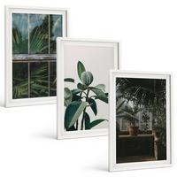 BILDER SET 3er Set - 40x60 cm Weißer Rahmen - Grüne Blätter an der Fensterpflanze - Weiß, Kunststoff (40/60cm) - TULUP