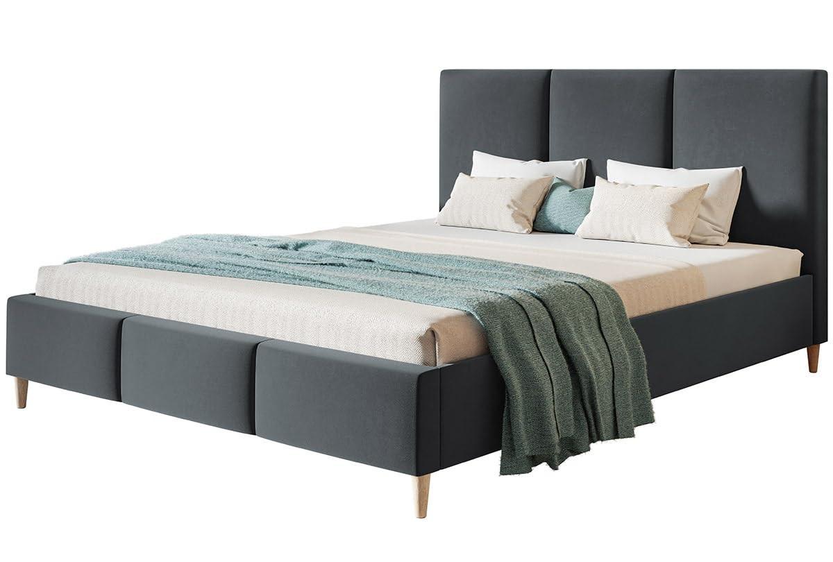 POLSTERBETT LUX Siena mit Kopfteil, 160 x 200 cm, Doppelbett mit Lattenrost aus Holz, Velourstoff Dunkelgrau, Füße in Farbe: Braun - Dunkelgrau, Holz/Textil (160/200cm) - Alpi-Möbel