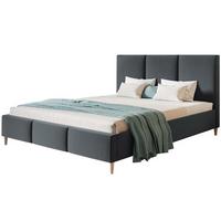 POLSTERBETT LUX Siena mit Kopfteil, 160 x 200 cm, Doppelbett mit Lattenrost aus Holz, Velourstoff Dunkelgrau, Füße in Farbe: Braun - Dunkelgrau, Holz/Textil (160/200cm) - Alpi-Möbel