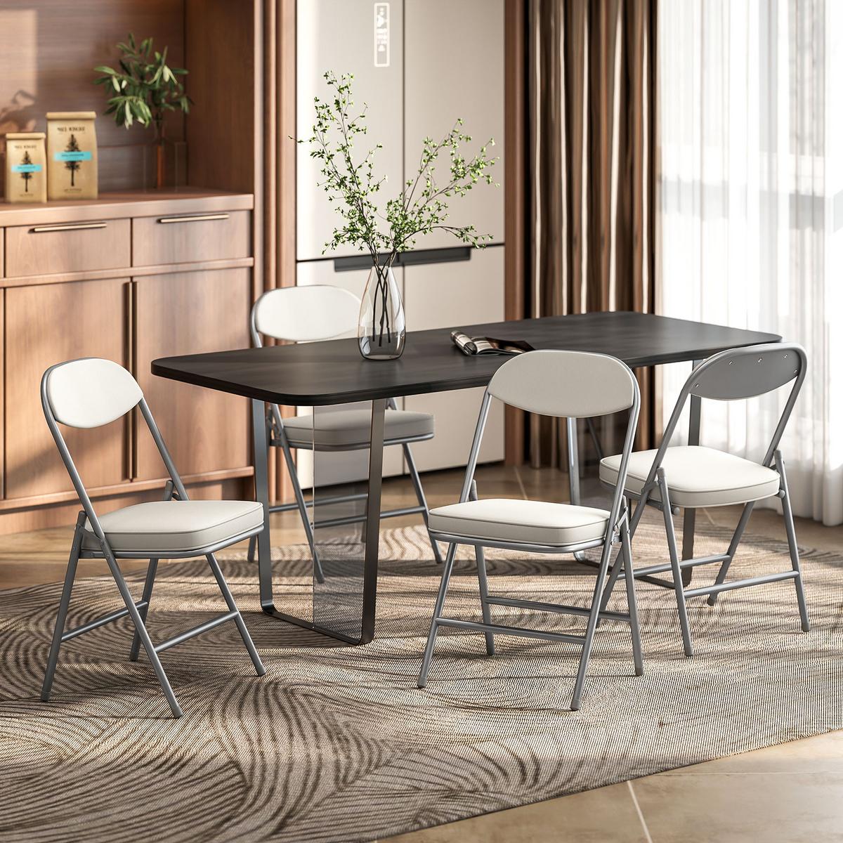 KLAPPSTUHL 4er Set Polyester Stahl Cremeweiß - Weiß, Kunststoff (45/82/48.5cm) - HOMCOM