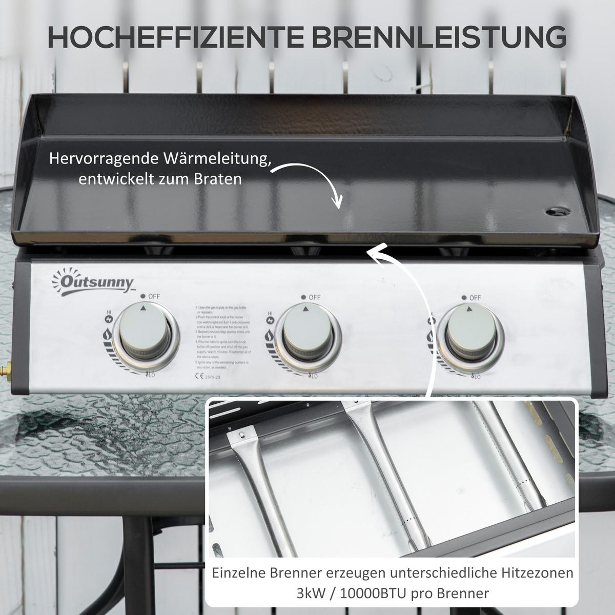GASGRILL Edelstahl Metall Schwarz - Schwarz, Metall (48/21/63cm) - Outsunny