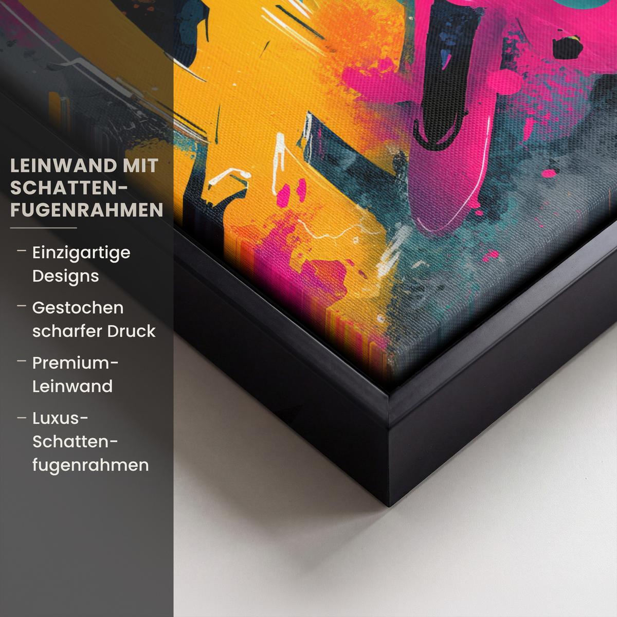 LEINWAND Bilder mit Rahmen - Abstrakt - Graffiti - Farbenfroh - Farbspritzer - 40x30 - Multicolor, Textil (40/30cm) - MuchoWow