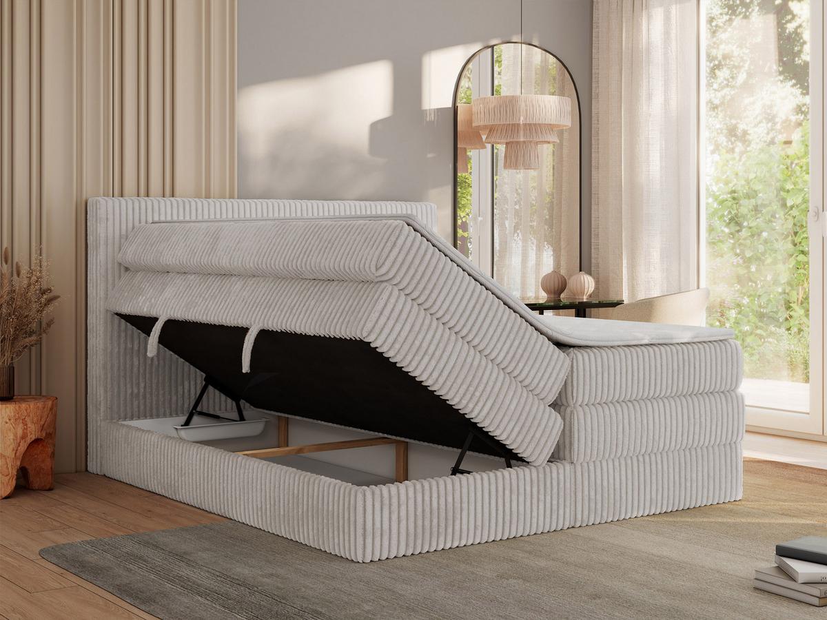 BOXSPRINGBETT TILIANO KING - 160/200 - Hellgrau Cord - H4 - Hellgrau, Holz/Textil (160/200cm) - MKS