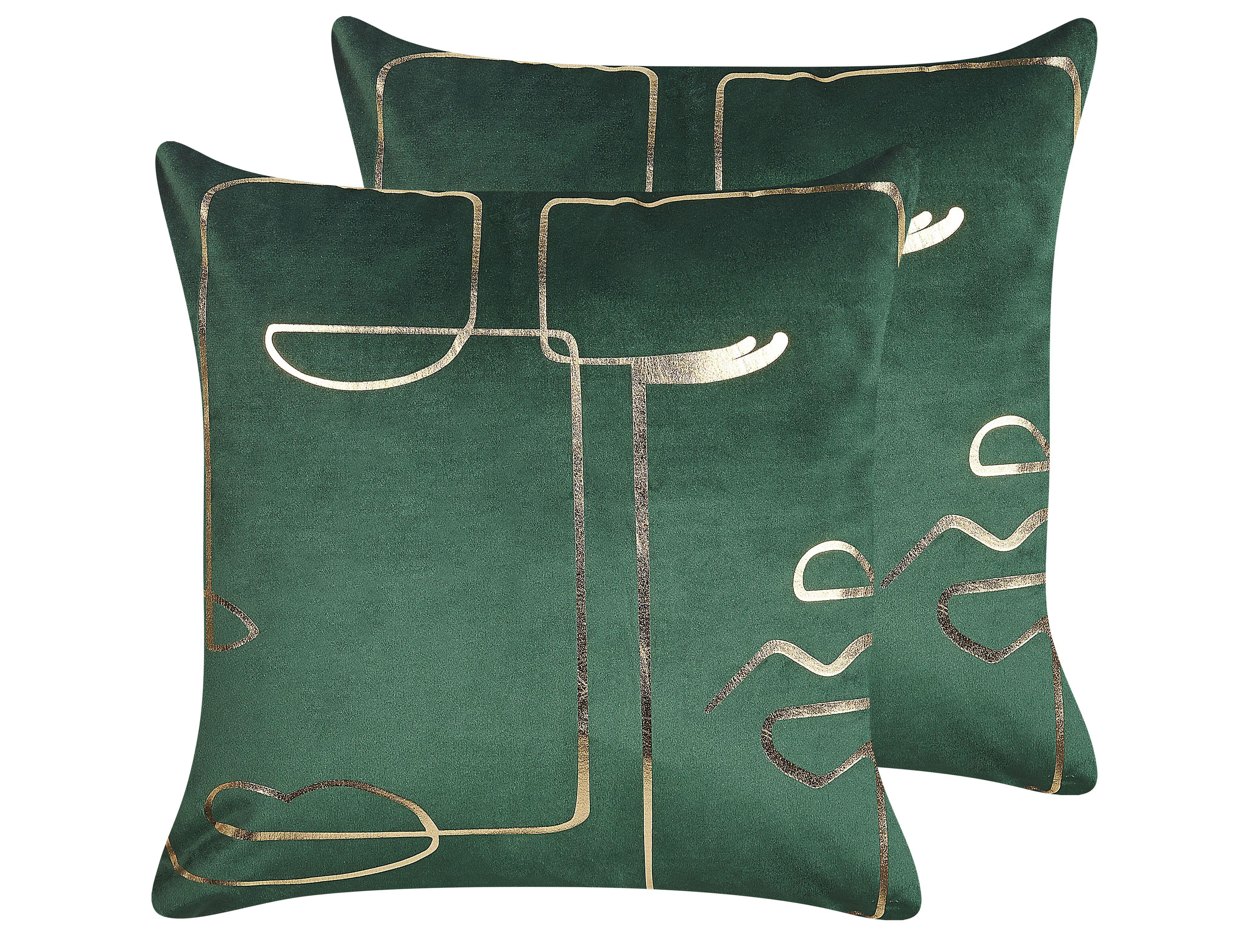 DEKOKISSEN 2er-Set Smaragdgrün 45/45 cm Philodendron - Smaragdgrün, Textil (45/45cm) - Beliani
