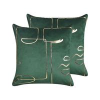 DEKOKISSEN 2er-Set Smaragdgrün 45/45 cm Philodendron - Smaragdgrün, Textil (45/45cm) - Beliani