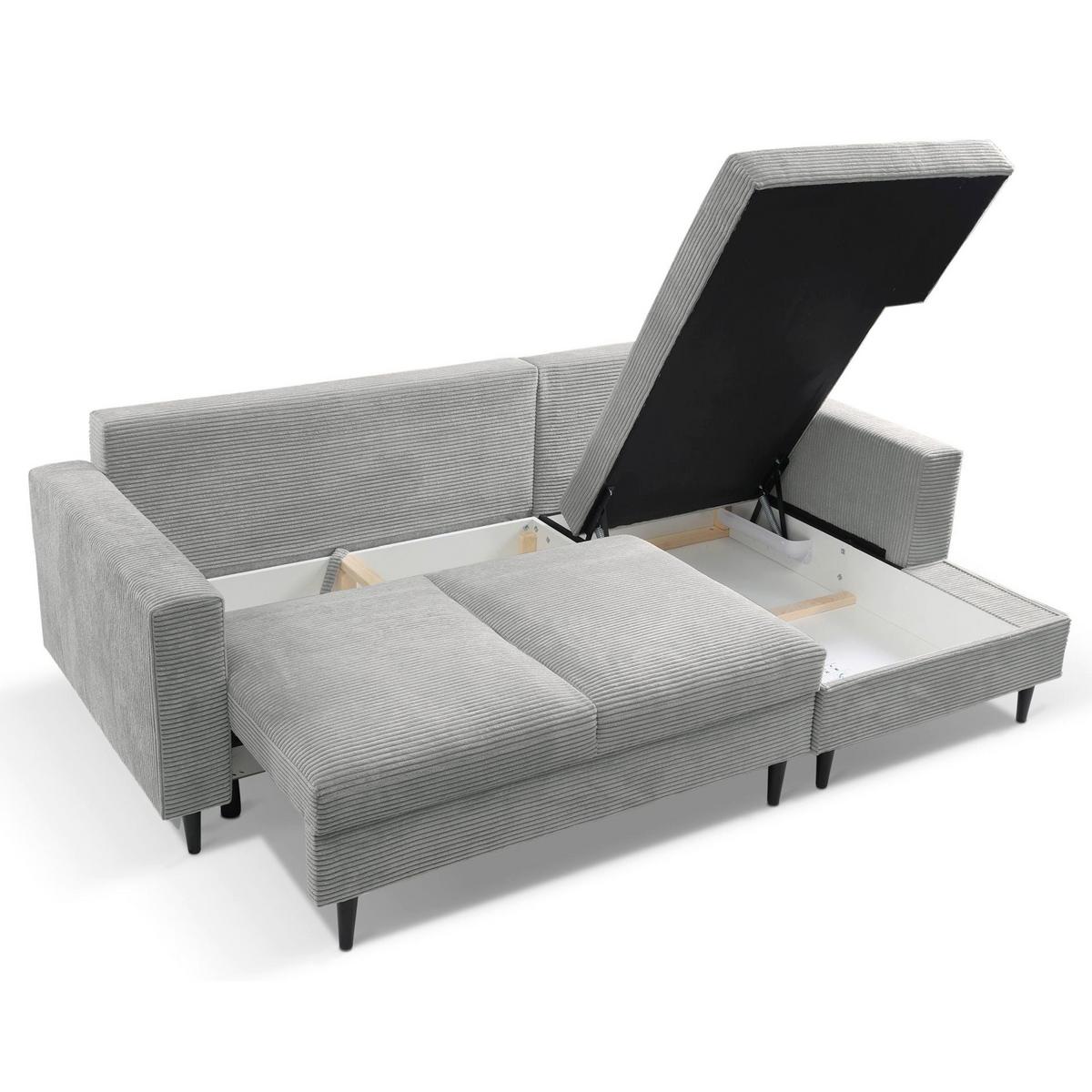 ECKSOFA Nalika Hellgrau mit Cordbezug - Hellgrau/Schwarz, Holz/Textil (143/230cm) - Selsey