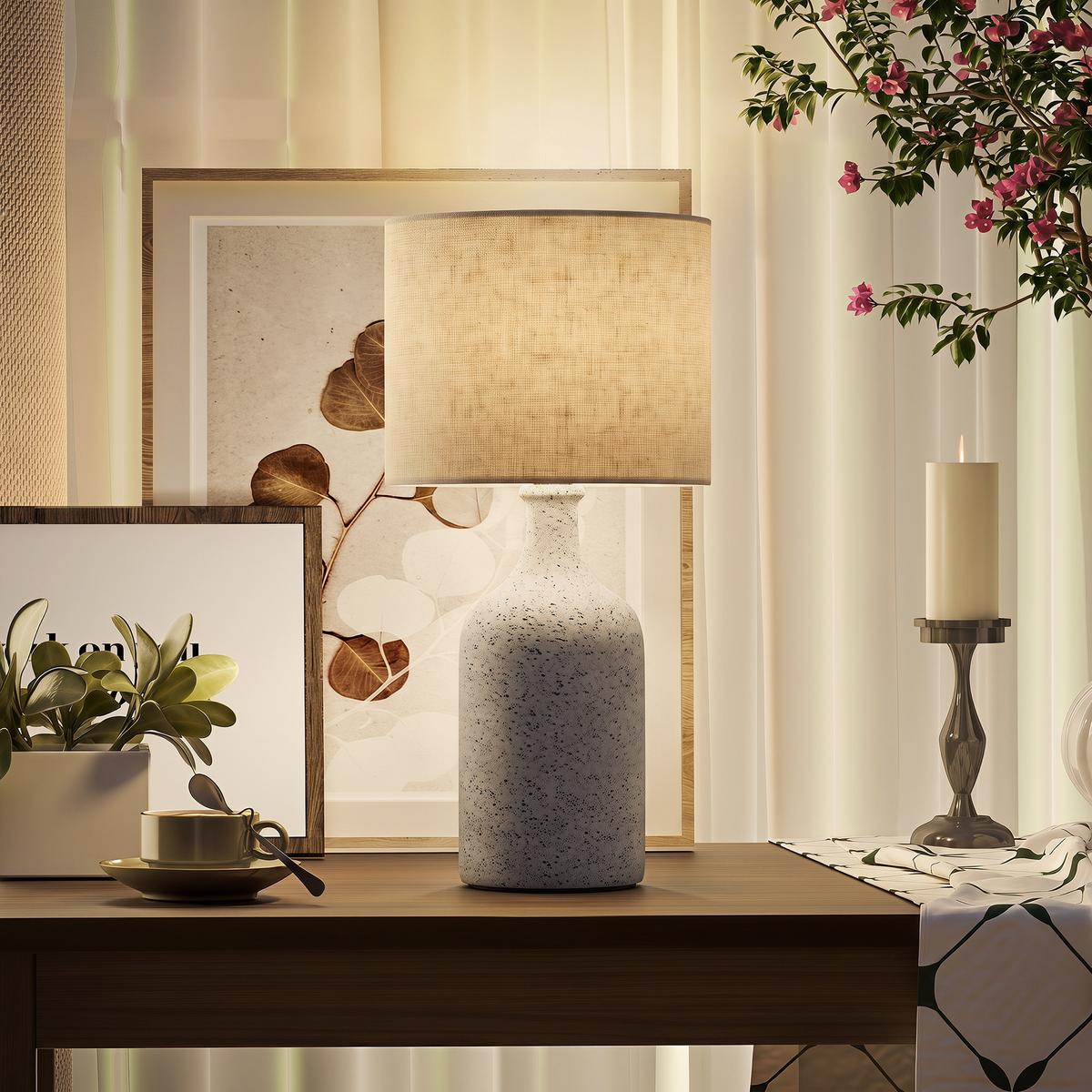 TISCHLAMPE Keramik Leinen Beige - Beige, Keramik (22/22/45cm) - HOMCOM