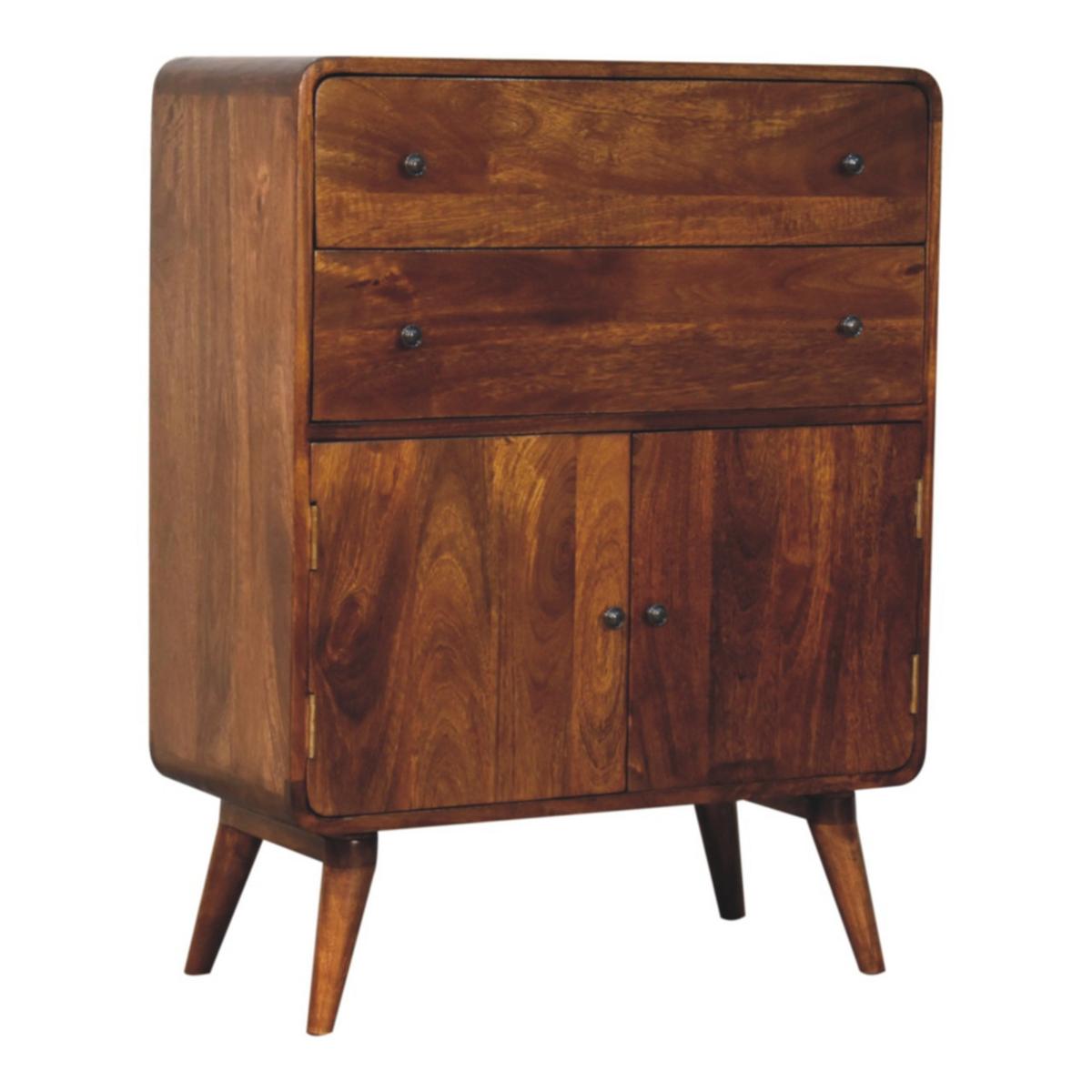 SCHRANK Geschwungener nordischer Charme, Braun - Messingfarben/Braun, Mangoholz/Holz (35/96/75cm) - Artisan Furniture