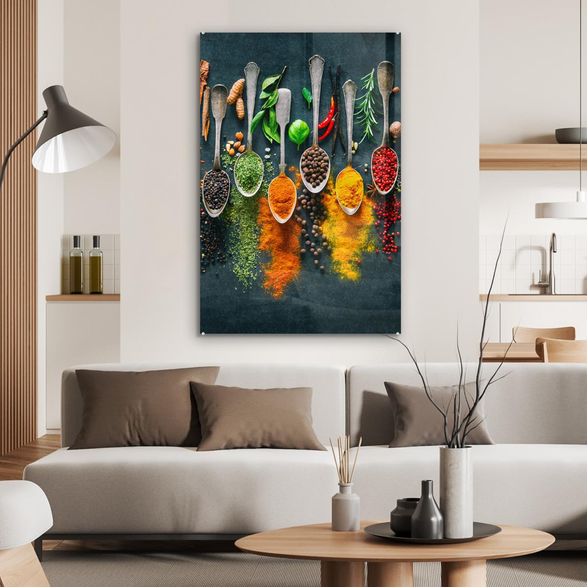 ACRYLGLASBILD Kräuter - Gewürze - Löffel 80x120 cm - Currygelb, Glas (80/120cm) - MuchoWow