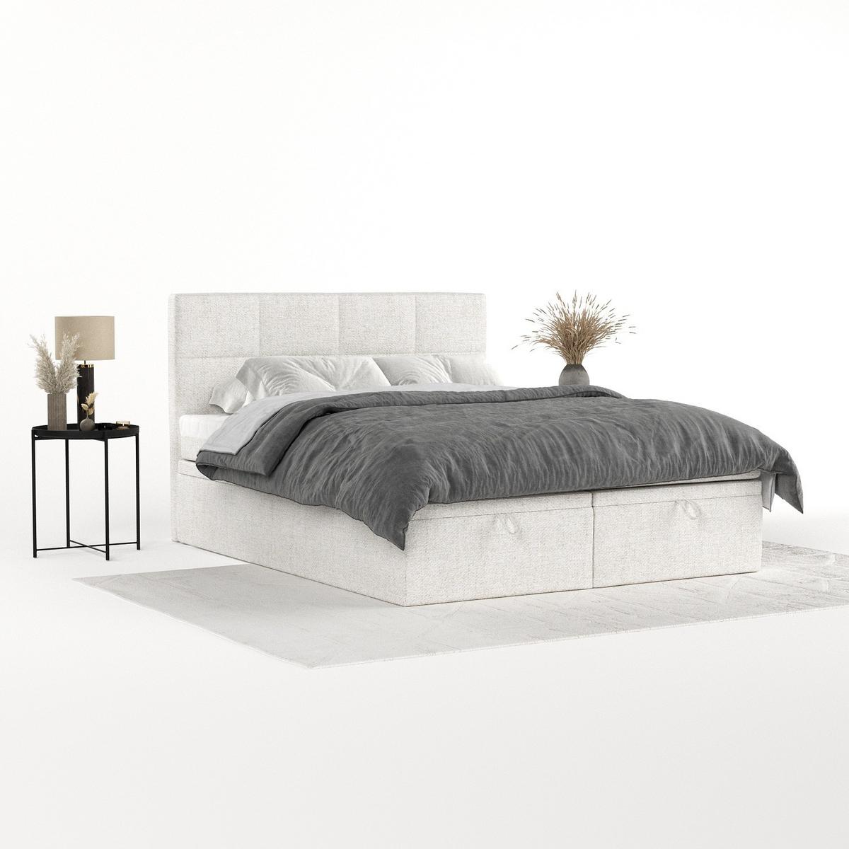 BOXBETT Tessa 180/200 cm Creme im Neve Stoff - Creme/Schwarz, Holz/Holzwerkstoff (180/200cm) - AltaBeds