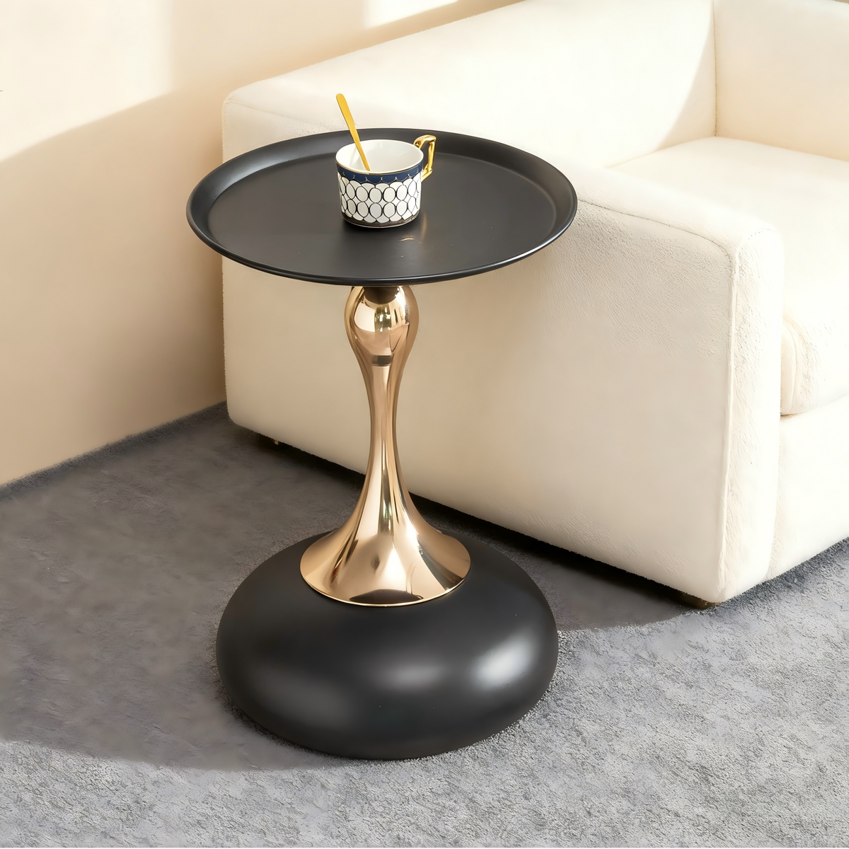 BEISTELLTISCH Ø 38 cm luxuriöses design - Schwarz, Metall (38/38/54cm) - Urban Meuble
