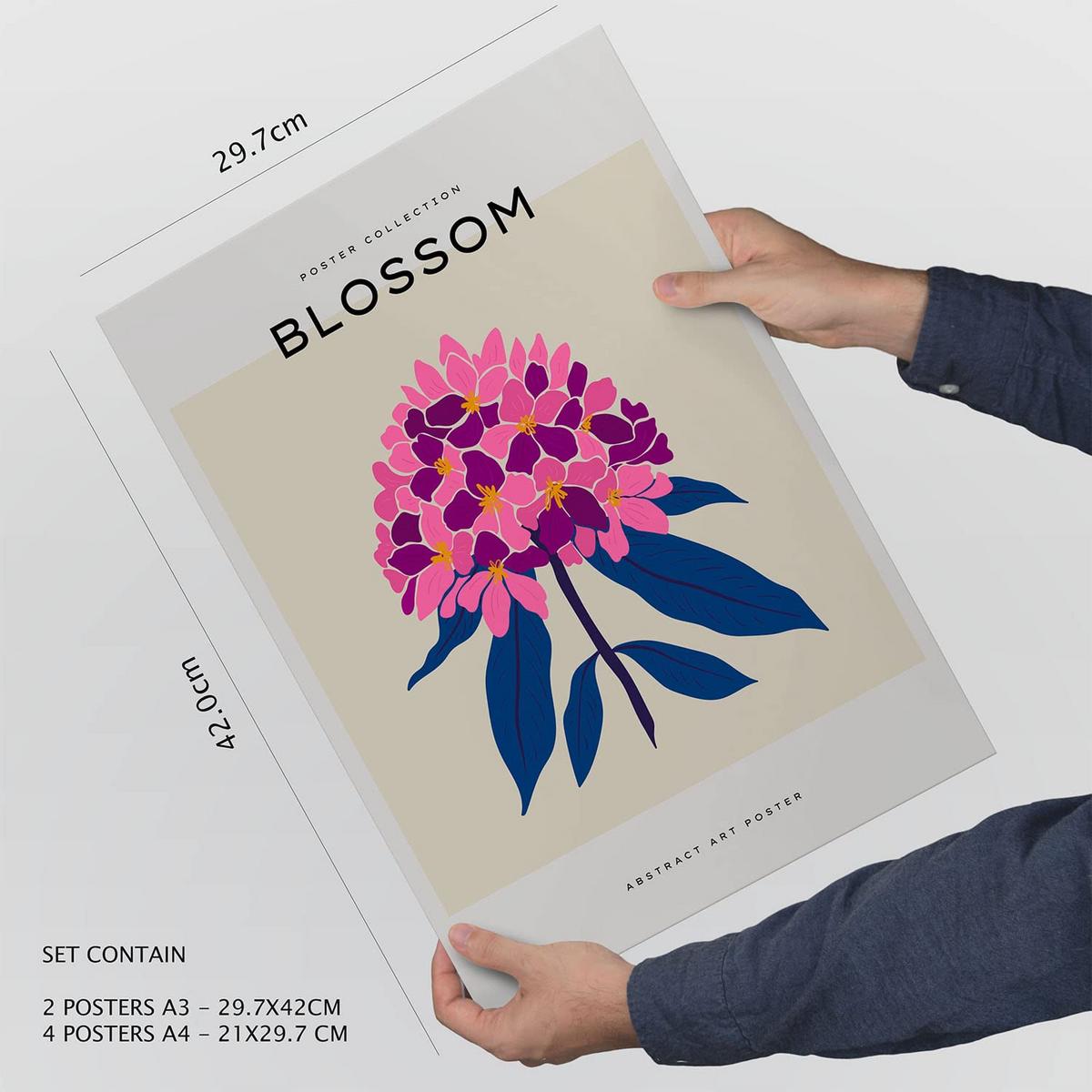 POSTER Set Mit 6 Blumen Süße Natur Und Botanikdrucke Für Innenarchitektur A3 & A4 Schwarzer Rahmen - Schwarz, Papier (29/3cm) - Nacnic