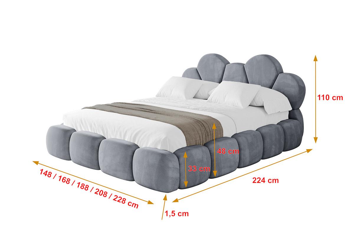 POLSTERBETT mit Bettkasten und Lattenrost, Bett mit Matratze H3/H4 - LANA 180x200 Grau - Grau, Holzwerkstoff/Textil (180/200cm) - ALTDECOR