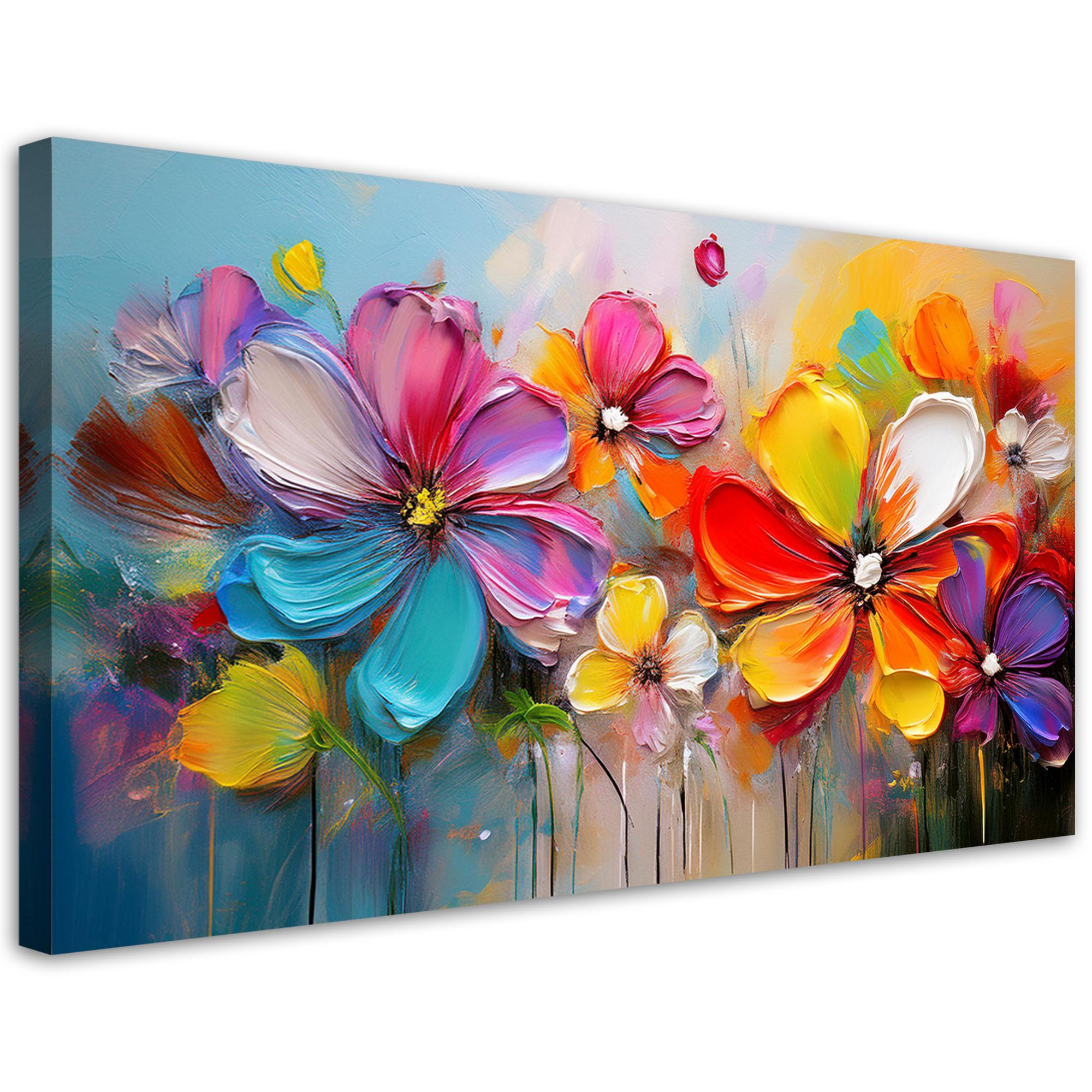 LEINWANDBILD Abstrakte pastellfarbene bunte Blumen 80x40cm - Multicolor, Textil (80/40cm) - Feeby