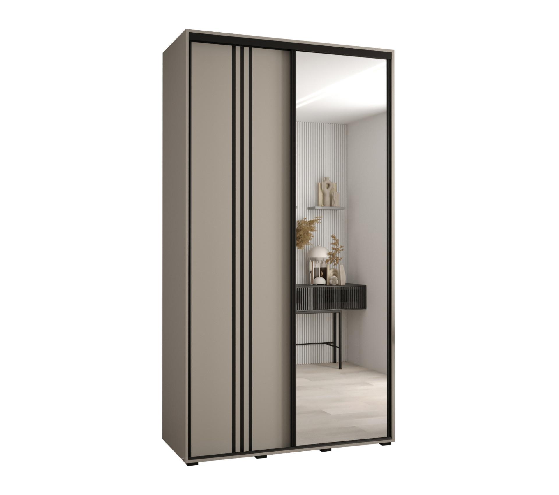 SCHWEBETÜRENSCHRANK 235,2/140/60 2-türig - Kaschmir/Schwarz, Holz/Metall (140/235.2/60cm) - MÖBEL KRYSPOL