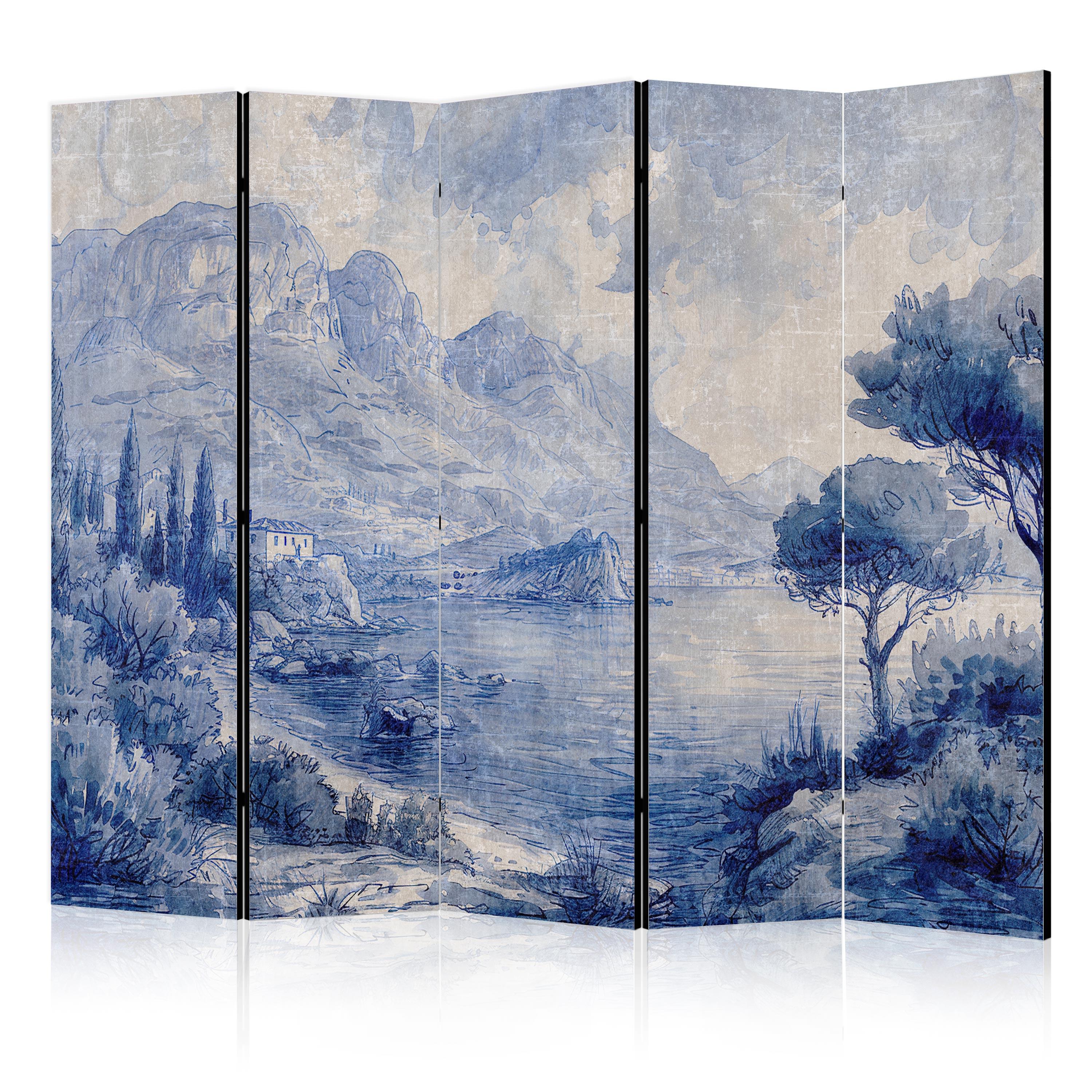 PARAVENT Akustik 5-tlg 225x172 cm Comer See - Blau, Holz/Textil (225/172/3cm) - Muralo