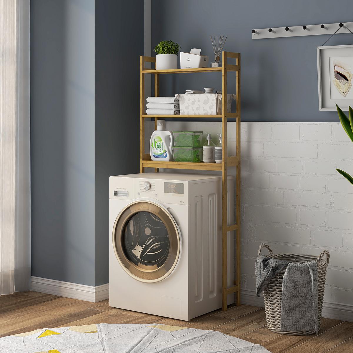 TOILETTENREGAL 3-stöckiges Badregal Standregal mit Kippschutz, Bambus, Natur - Naturfarben, Holz (20/165/68cm) - Kleankin