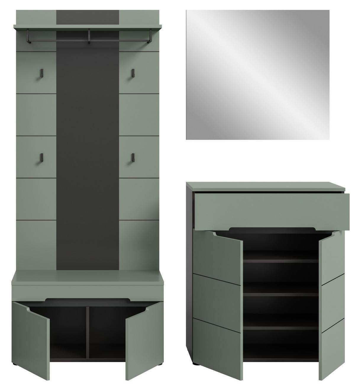 GARDEROBE-SET Salbei und Grau, Garderobe 4-teilig, 175 x 190 cm, Soft-Close, Cooper - Salbeigrün/Dunkelgrau, Holzwerkstoff/Kunststoff (175/190/37cm) - Inn.Furn