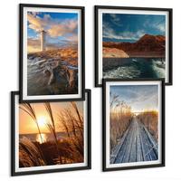 BILDER SET 4er Set - 50x50 cm & 40x60 cm Schwarzer Rahmen - Leuchtturm-Grassteg - Schwarz, Kunststoff (50/50cm) - TULUP